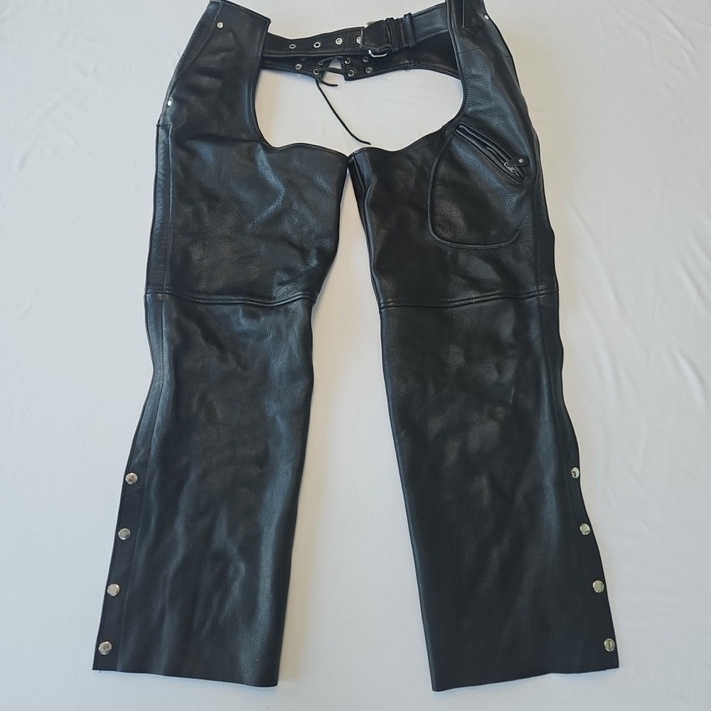 Vintage Wild Ride Mens Medium Leather Motorcycle Chaps Adjustable Belt